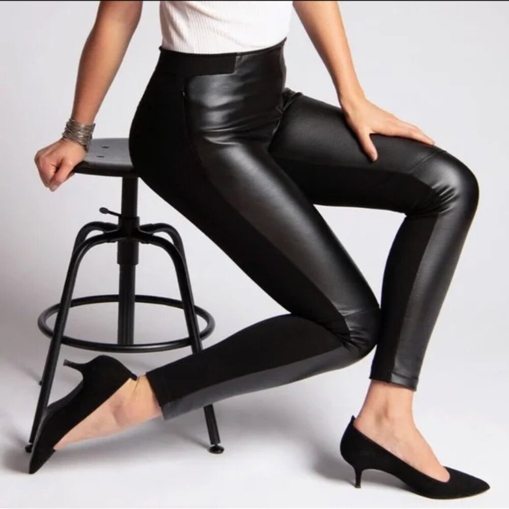 Betabrand Medium Black Faux Leather Stretch Skinny Pull-on Pants‎